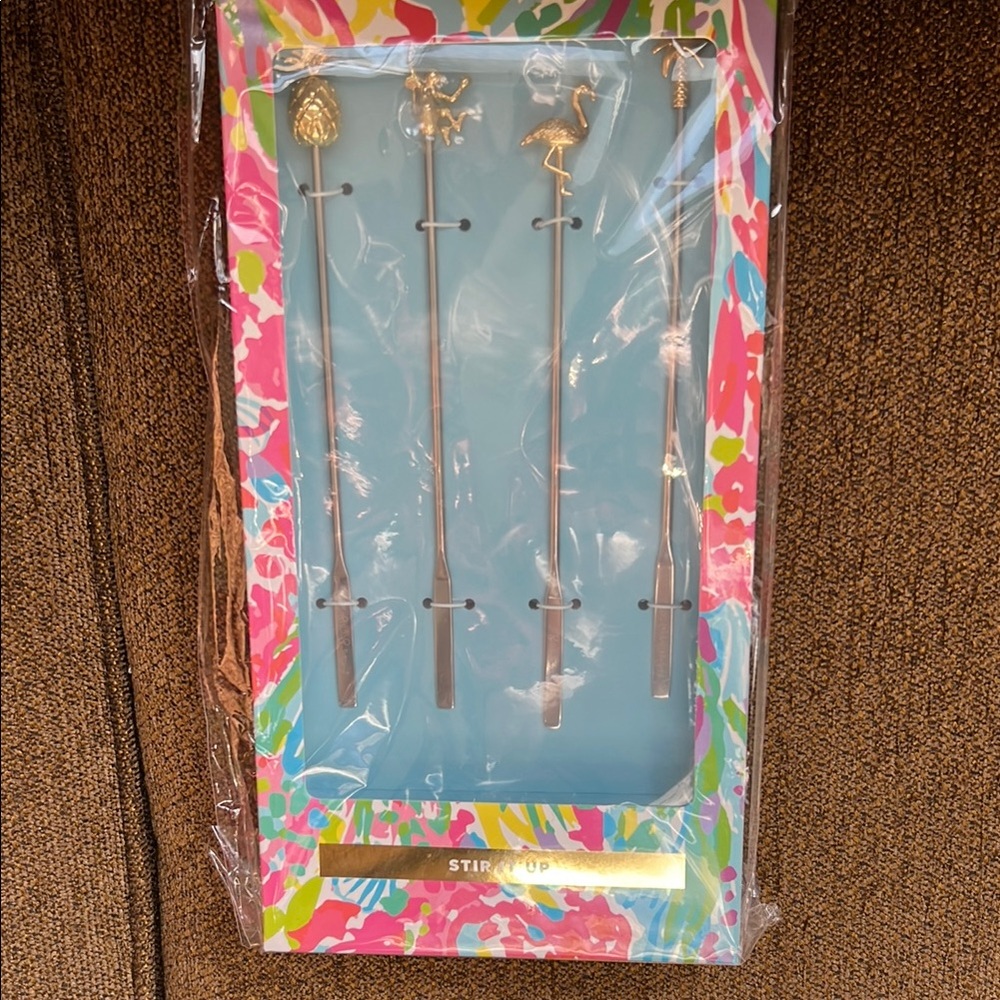 NWT Lilly Pulitzer, Gold Drink Stirrers, Set of 4